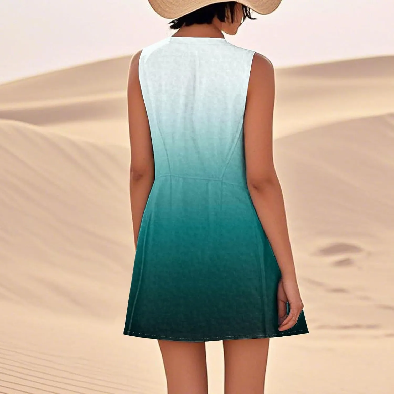Summer Dresses for Women 2025 Round Neck Short Sleeve Cotton Linen Dress Beach Vacation Sundresses with Pockets