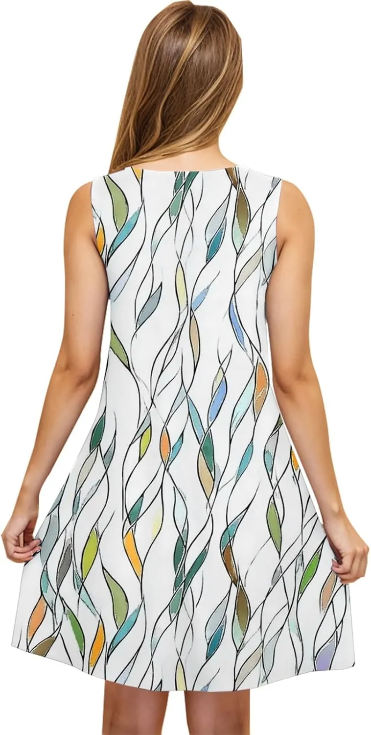 Summer Sundress for Women Beach Boho Sleeveless Vintage Floral Flowy Tank Sundress Loose Swing A-Line Mini Dress