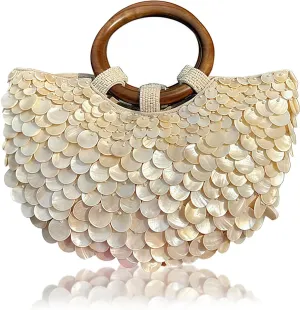 Summer Tote Bag Beaded Shell Purse for Women,Beaded Bags Handmade Seashell Evening Clutch Purse,Beach Sequin Handbag