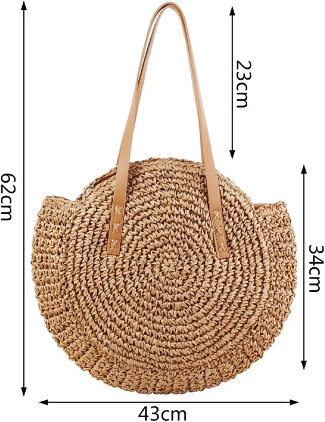 Summer Vacation Casual Bags Round Straw Beach Bag Vintage Handmade Woven Shoulder Bag Circle Rattan Bags