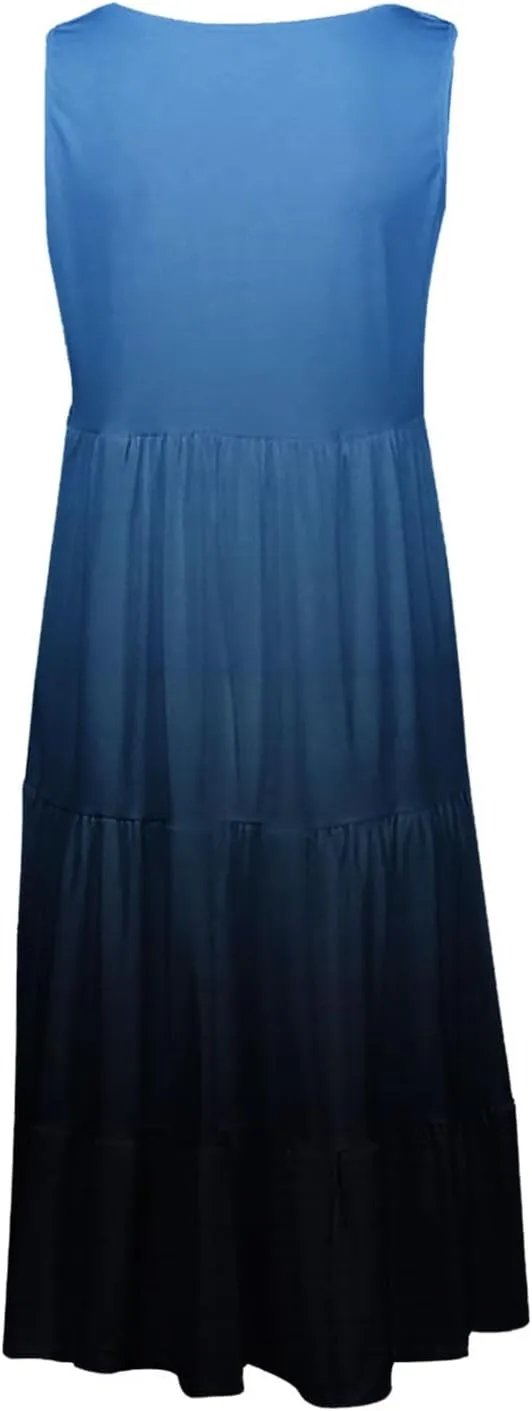 Sundresses for Women Casual Beach 2025 Summer Tank Dress Round Neck Pleated Dresses Plus Size Solid Vacation Sun Dress