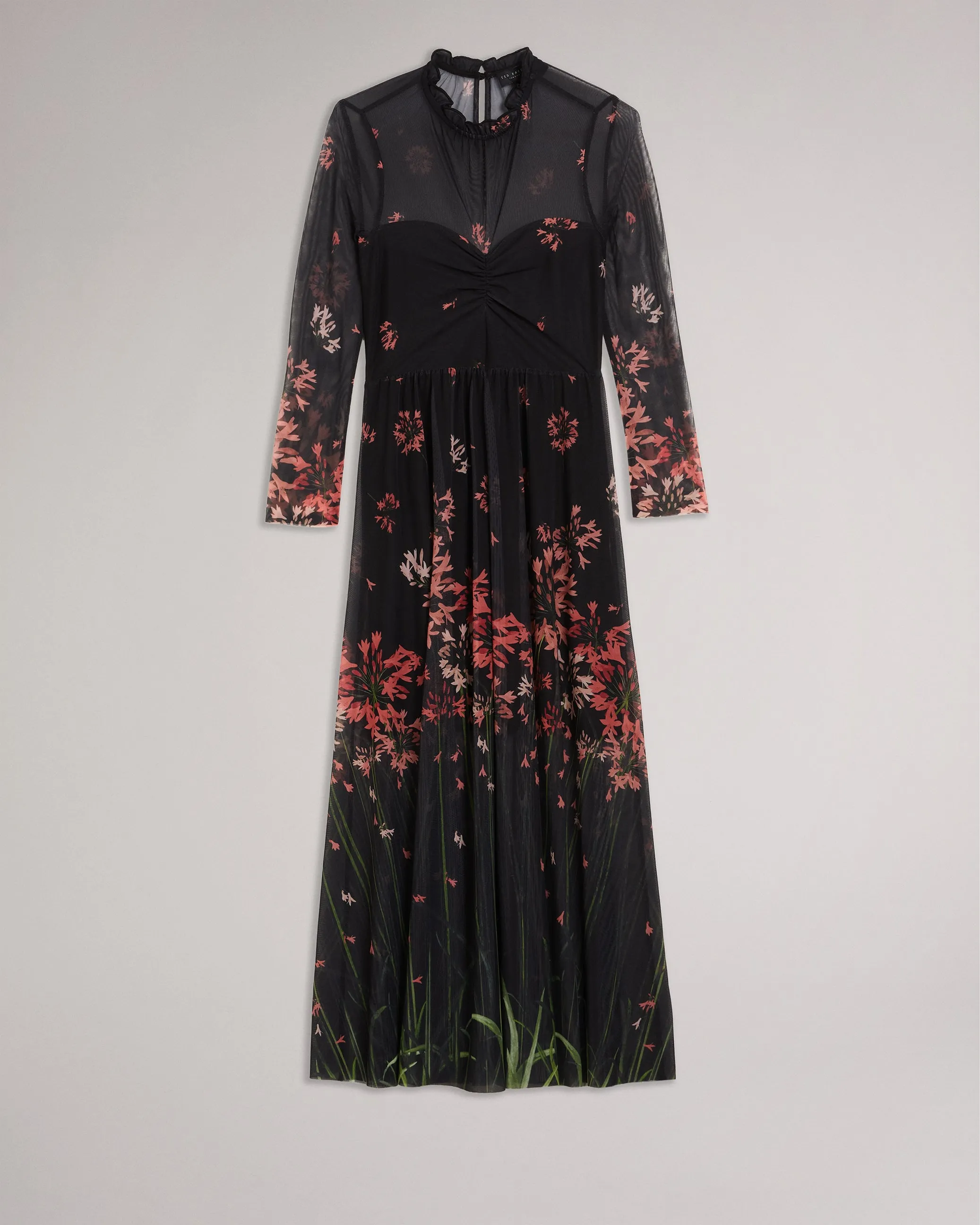 Black Floral Mesh Midaxi Dress by Susenaa - Elegant and Stylish
