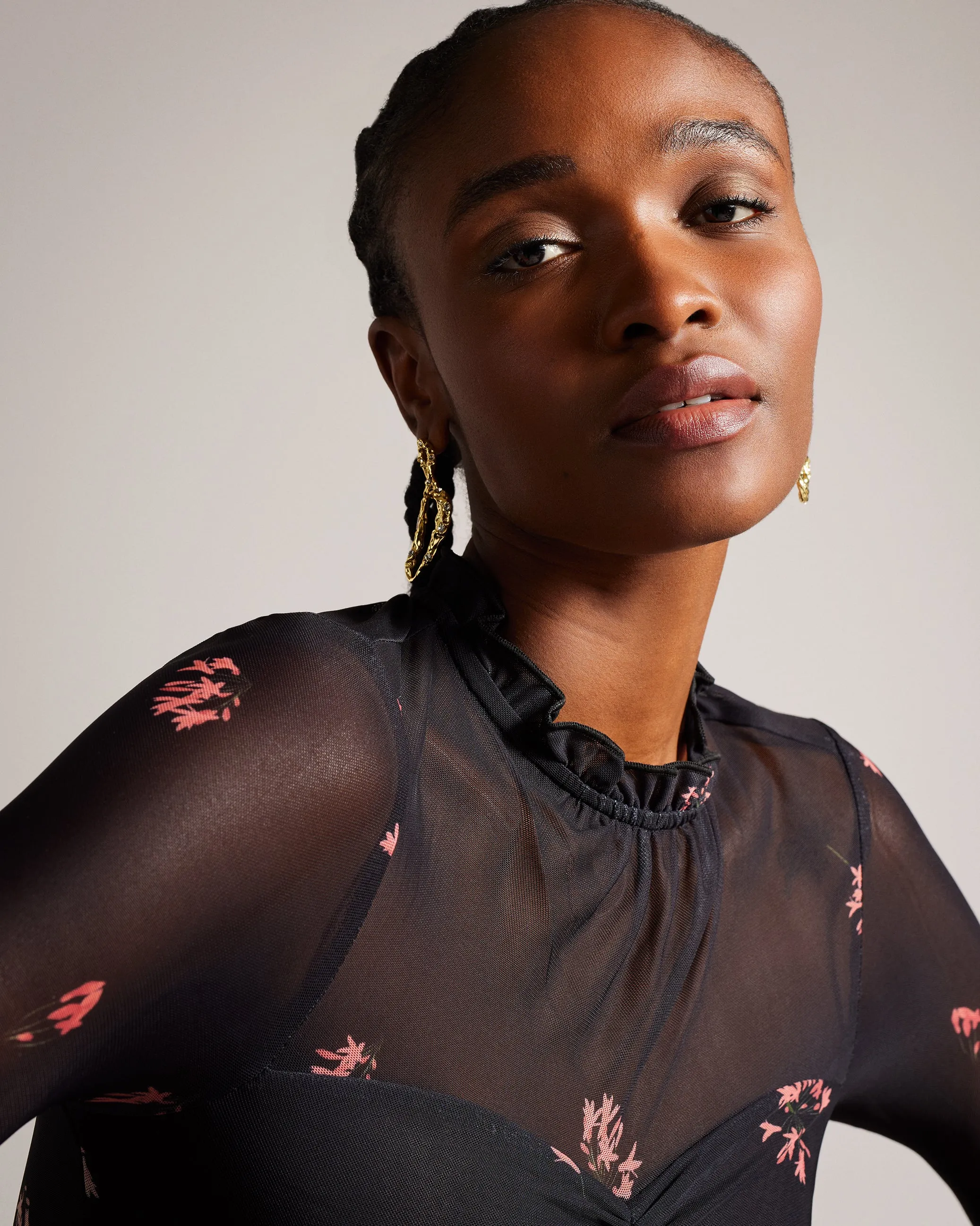 Black Floral Mesh Midaxi Dress by Susenaa - Elegant and Stylish
