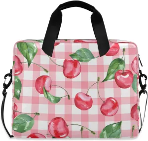 susiyo Cherry Fruits Pink Checkered Plaid Laptop Bag 15.6 Inch Laptop Bag with Shoulder Strap Briefcase for Work College Back to School