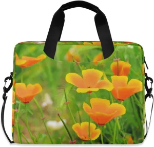 susiyo Orange Flowers Summer Laptop Bag 15.6 Inch Laptop Bag with Shoulder Strap Briefcase for Work College Back to School