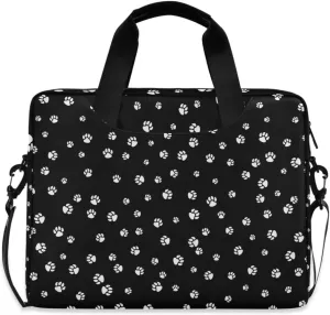 susiyo Pet Paws White on Black Laptop Bag 15.6 Inch Laptop Bag with Shoulder Strap Briefcase for Work College Back to School