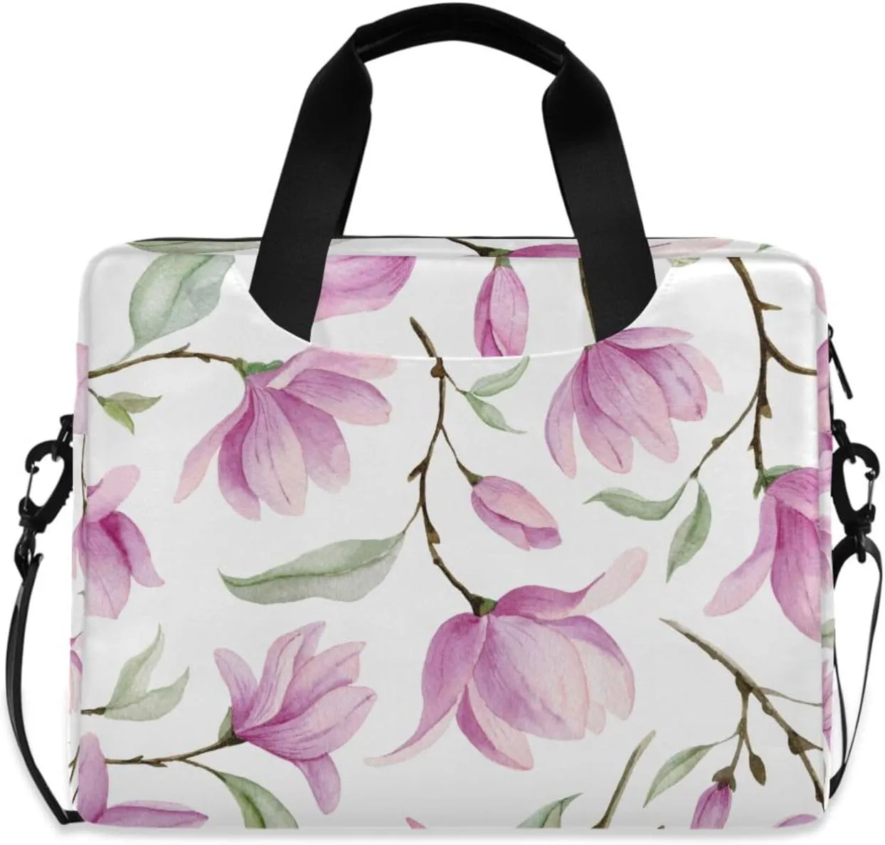 susiyo Pink Magnolia Flowers Laptop Bag 15.6 Inch Laptop Bag with Shoulder Strap Briefcase for Work College Back to School