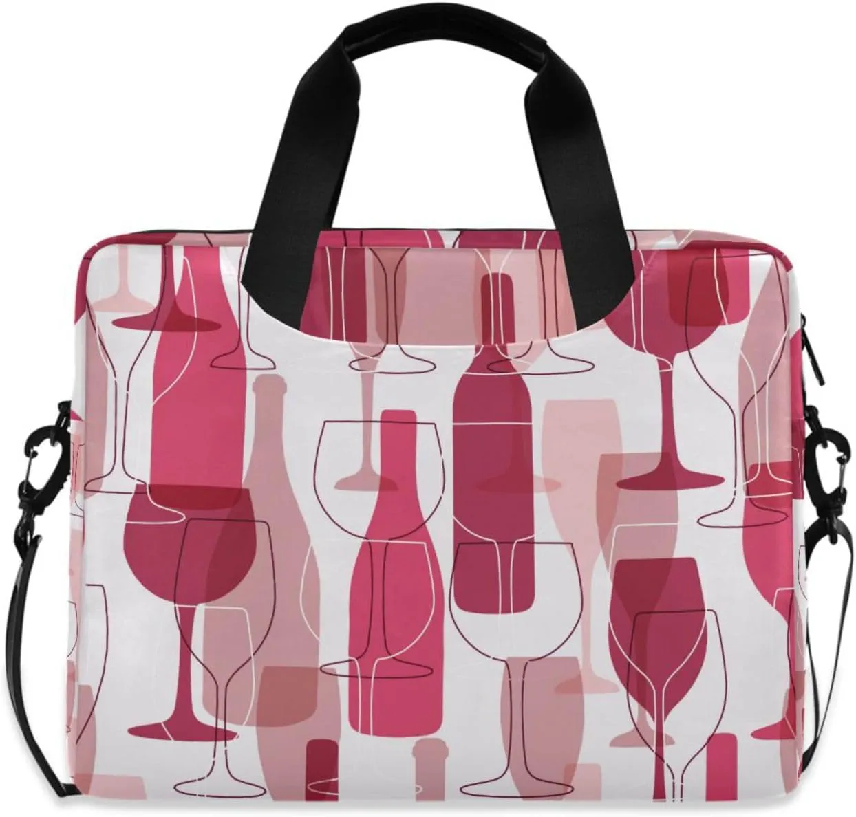 susiyo Pink Wine Bottles Glasses Laptop Bag 15.6 Inch Laptop Bag with Shoulder Strap Briefcase for Work College Back to School