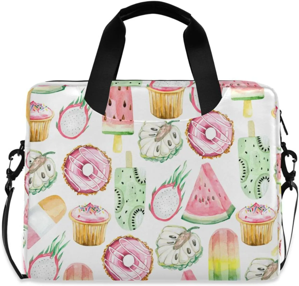 susiyo Summer Fruits Doughnut Ice Cream Laptop Bag 15.6 Inch Laptop Bag with Shoulder Strap Briefcase for Work College Back to School