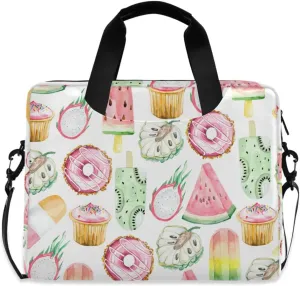 susiyo Summer Fruits Doughnut Ice Cream Laptop Bag 15.6 Inch Laptop Bag with Shoulder Strap Briefcase for Work College Back to School