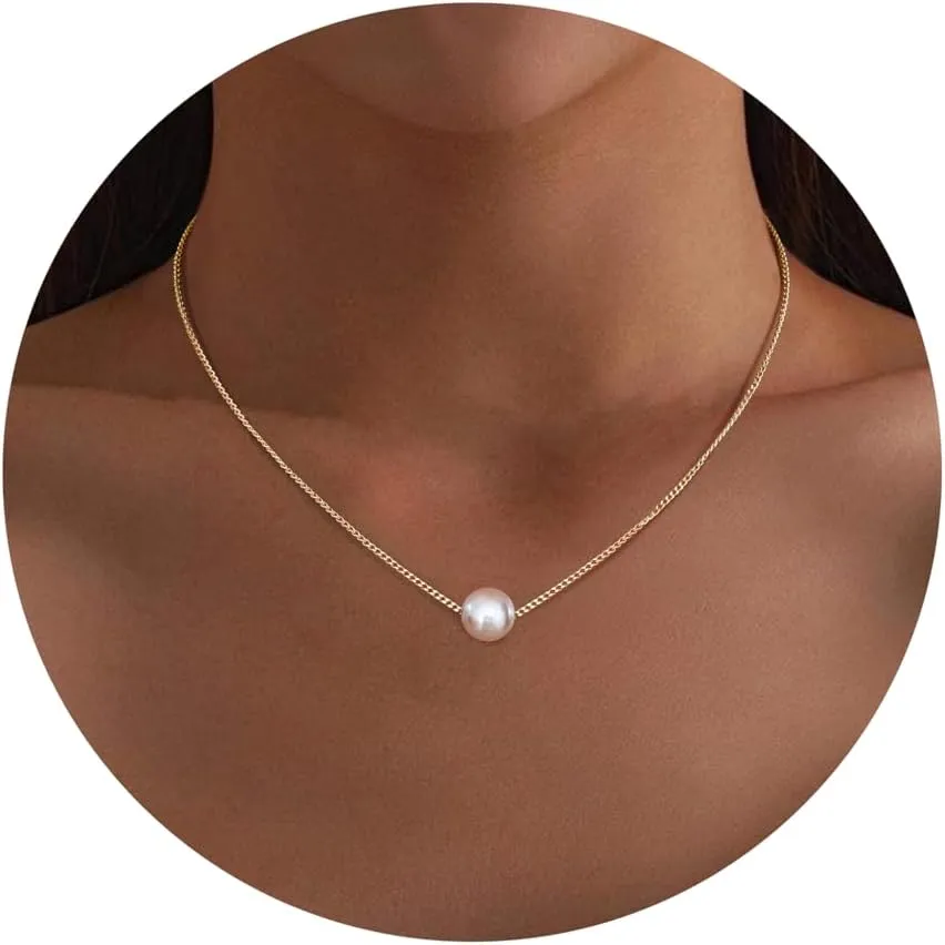 TEN MIRO Pearl Necklaces for Women, Dainty White Pearl Necklace 6MM Round Small Imitation Pearls Necklace Choker Bridesmaid Necklaces for Wedding Prom Jewelry Gifts