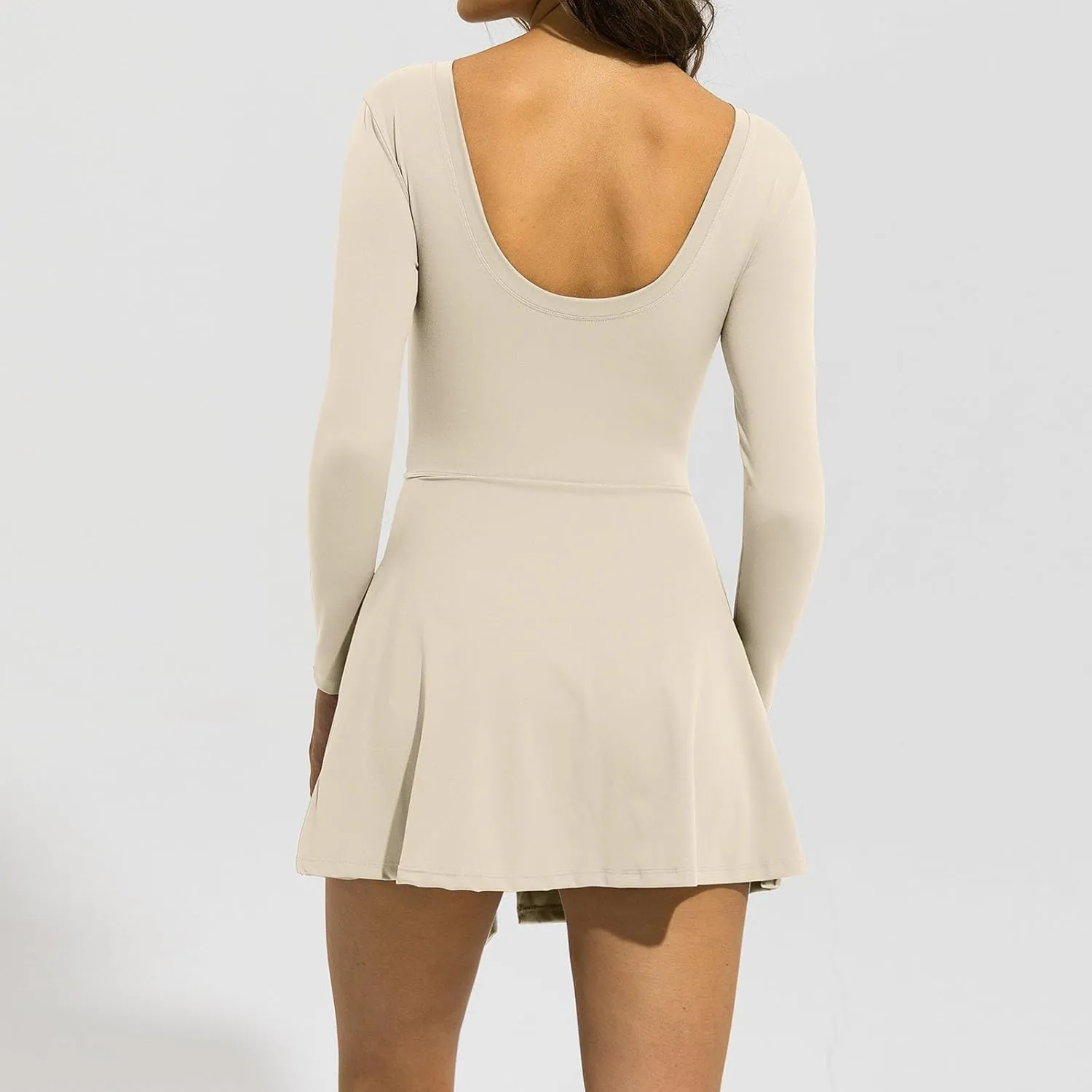 Tennis Dress for Women High Neck Long Sleeve Wrap Skirt Built in Shorts Tie Front Mini Athletic Dress Workout Rompers