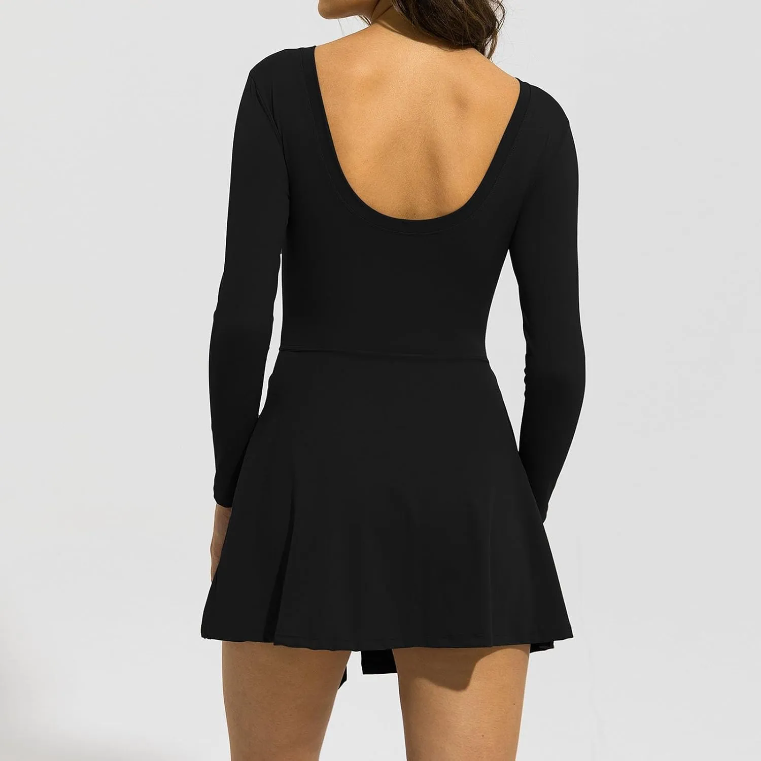 Tennis Dress for Women High Neck Long Sleeve Wrap Skirt Built in Shorts Tie Front Mini Athletic Dress Workout Rompers