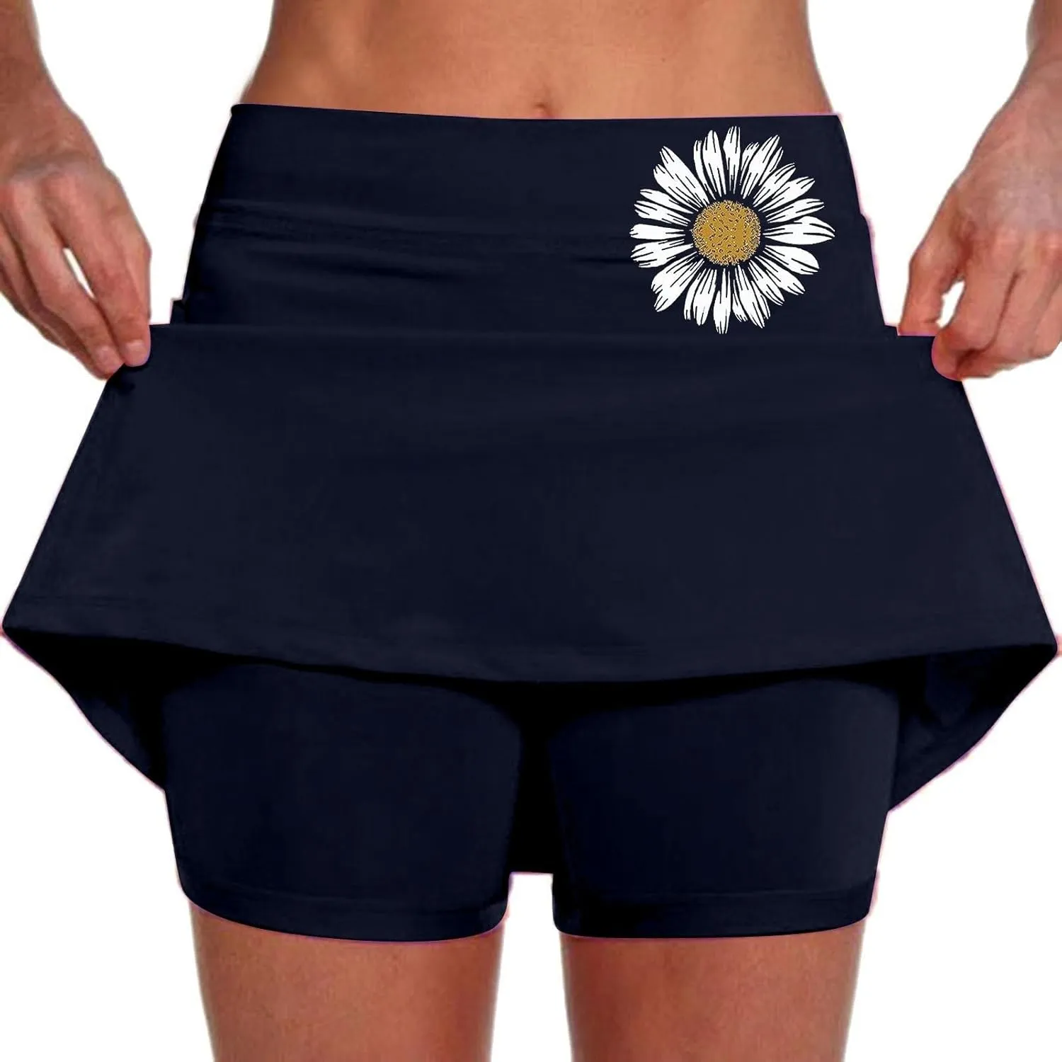 Tennis Skirt for Women High Waisted Lightweight 2 in 1 Casual Skorts Floral Print Tummy Control Comforts Baggy Skirts