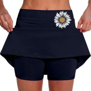 Tennis Skirt for Women High Waisted Lightweight 2 in 1 Casual Skorts Floral Print Tummy Control Comforts Baggy Skirts