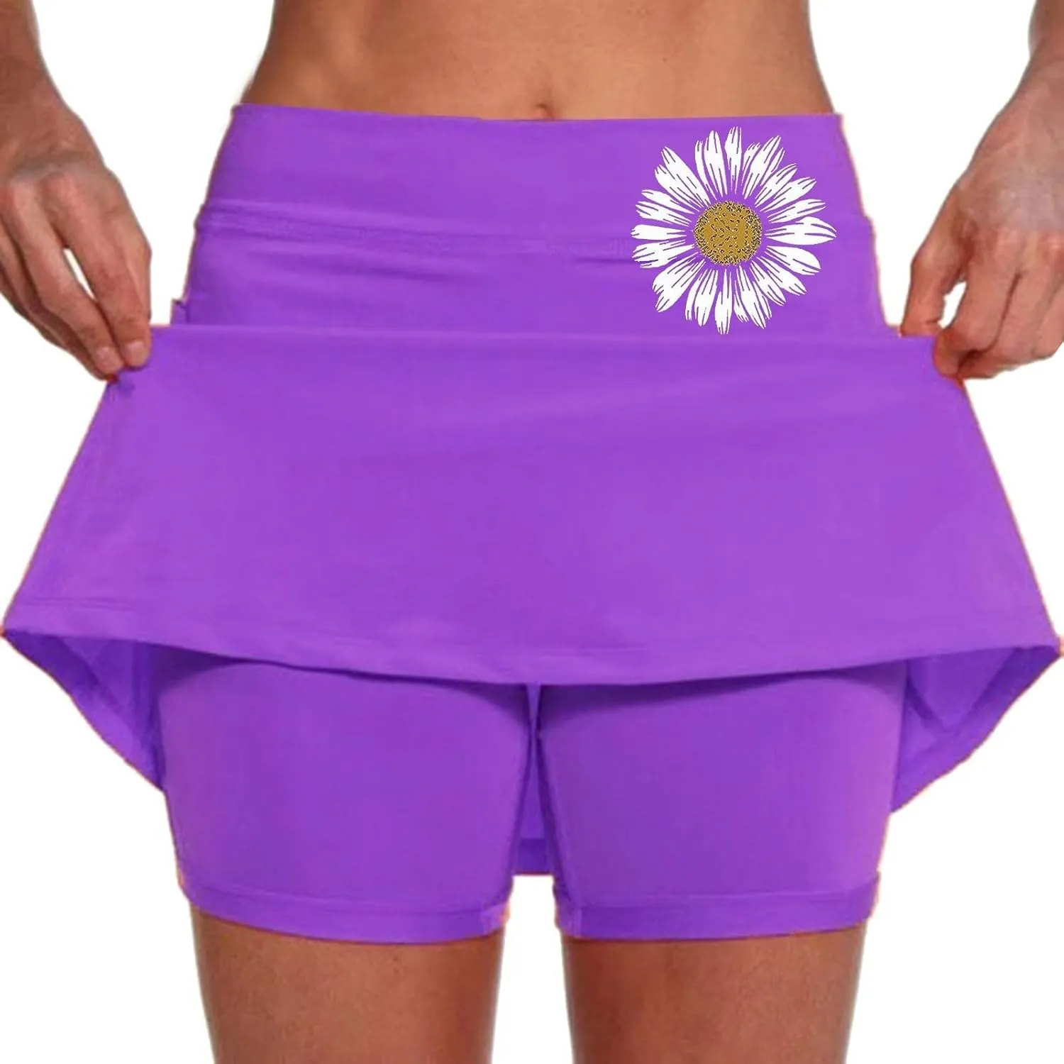 Tennis Skirt for Women High Waisted Lightweight 2 in 1 Casual Skorts Floral Print Tummy Control Comforts Baggy Skirts