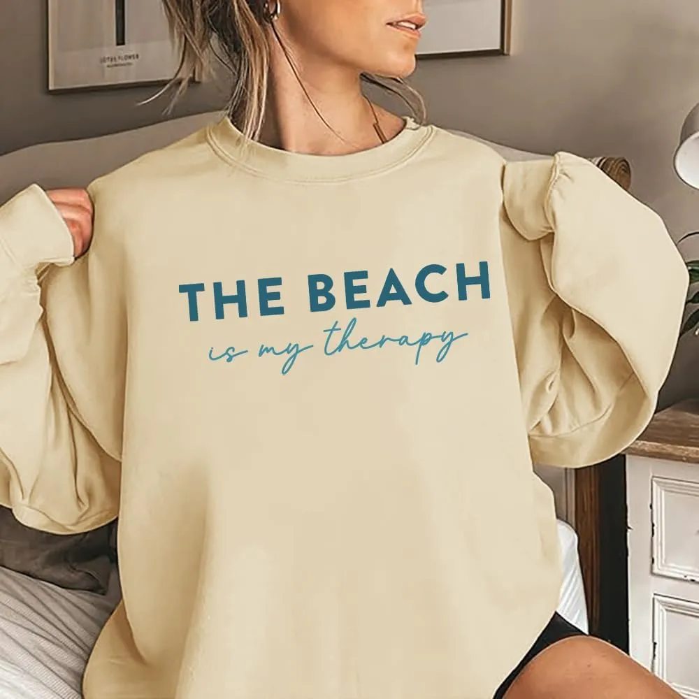 The Beach Is My Therapy Sweatshirt, Beach Sweatshirt Women, The Beach Is My Therapy Shirt Oversized Crewneck