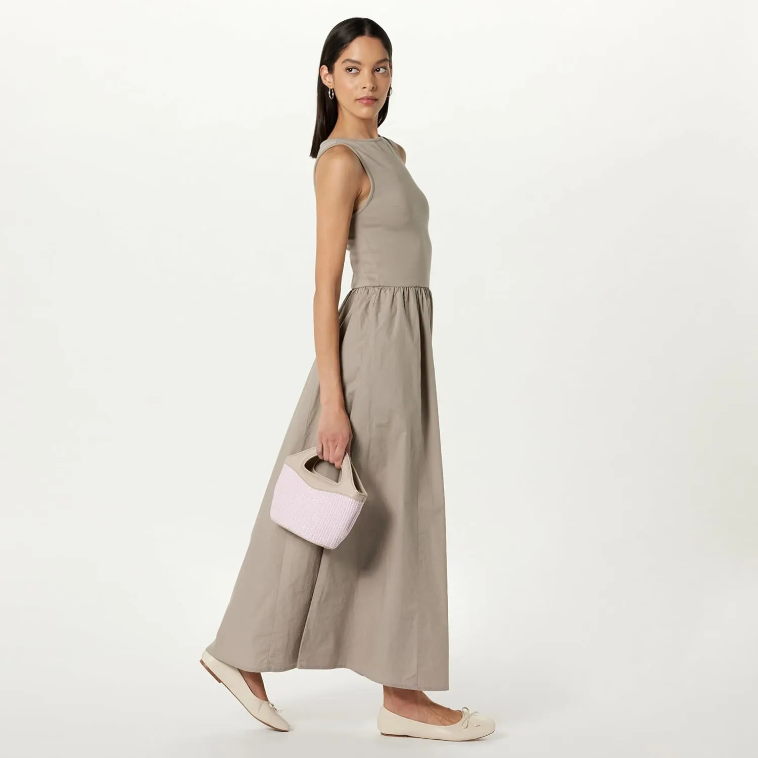 The Drop Women's Dia Mixed Fabric Midi Tank Dress