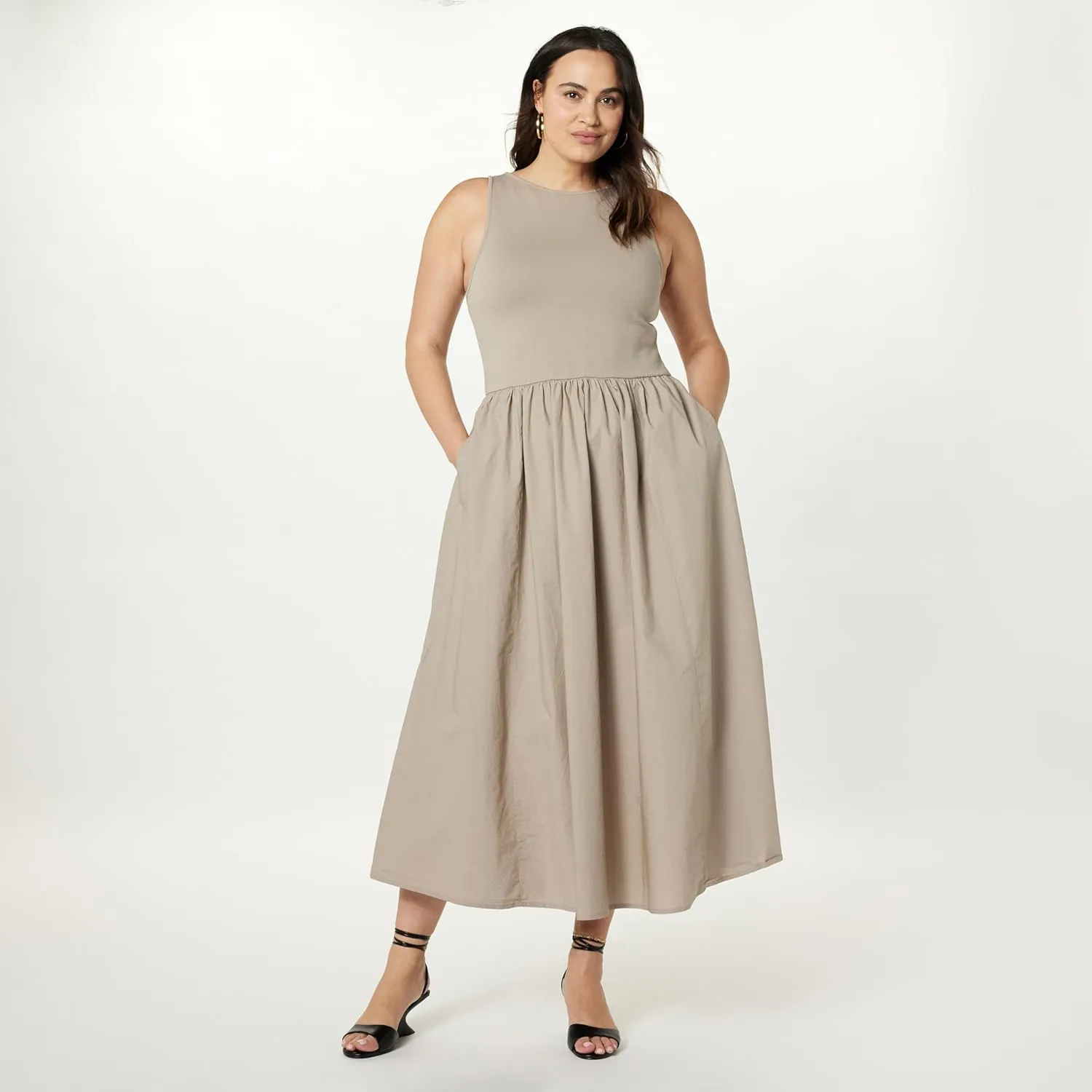 The Drop Women's Dia Mixed Fabric Midi Tank Dress