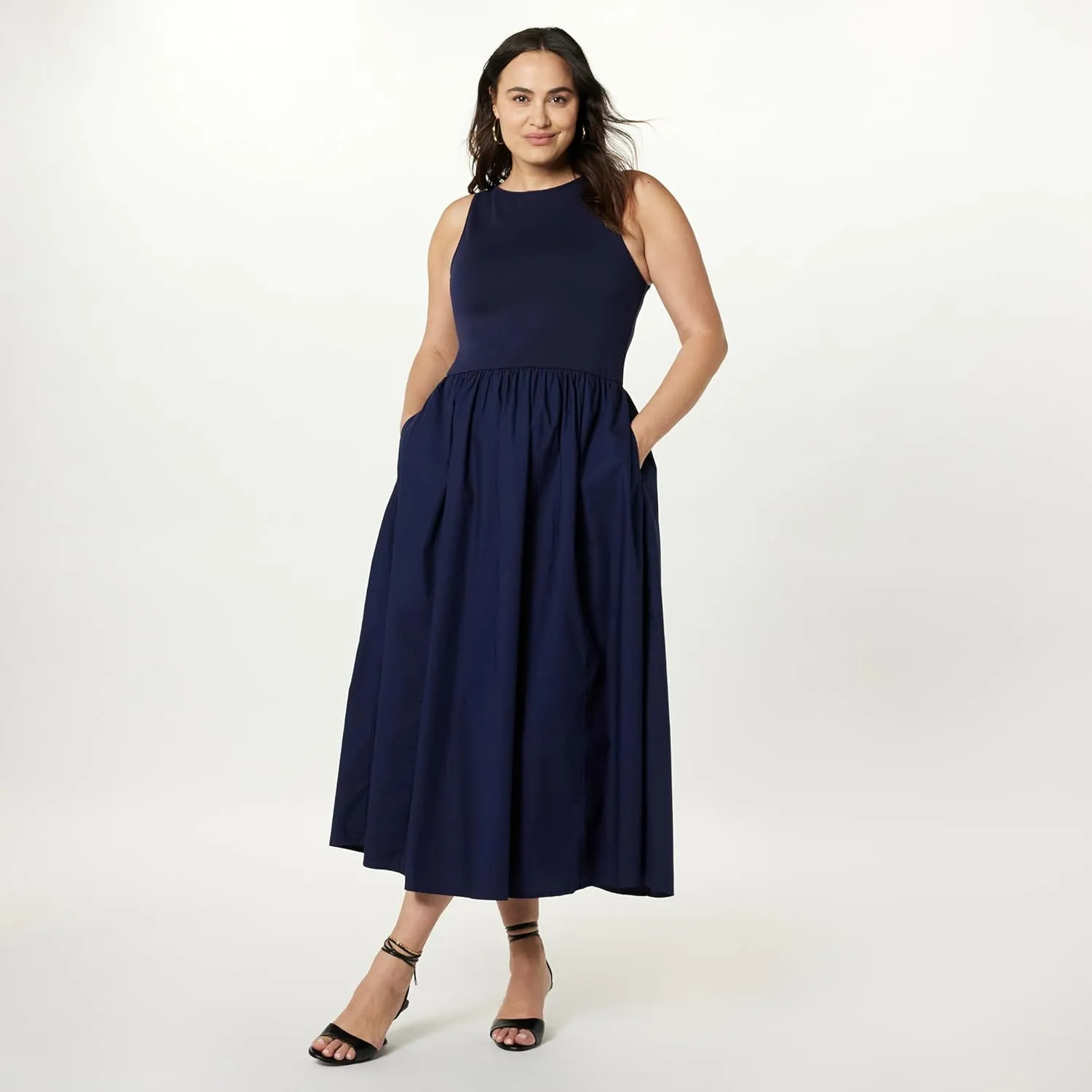 The Drop Women's Dia Mixed Fabric Midi Tank Dress
