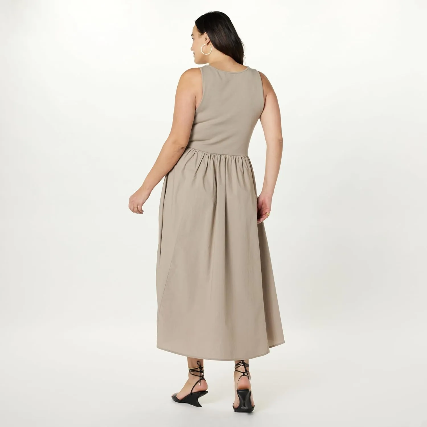 The Drop Women's Dia Mixed Fabric Midi Tank Dress