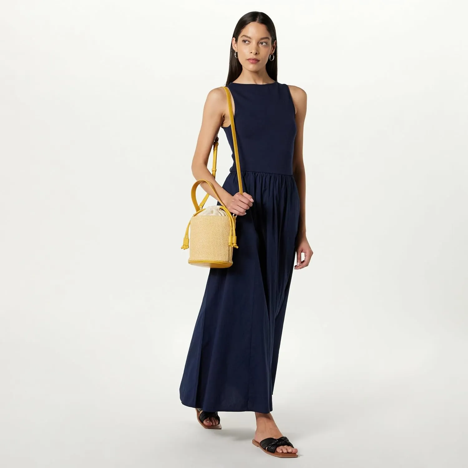 The Drop Women's Dia Mixed Fabric Midi Tank Dress
