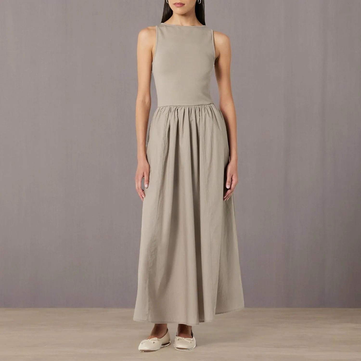 The Drop Women's Dia Mixed Fabric Midi Tank Dress