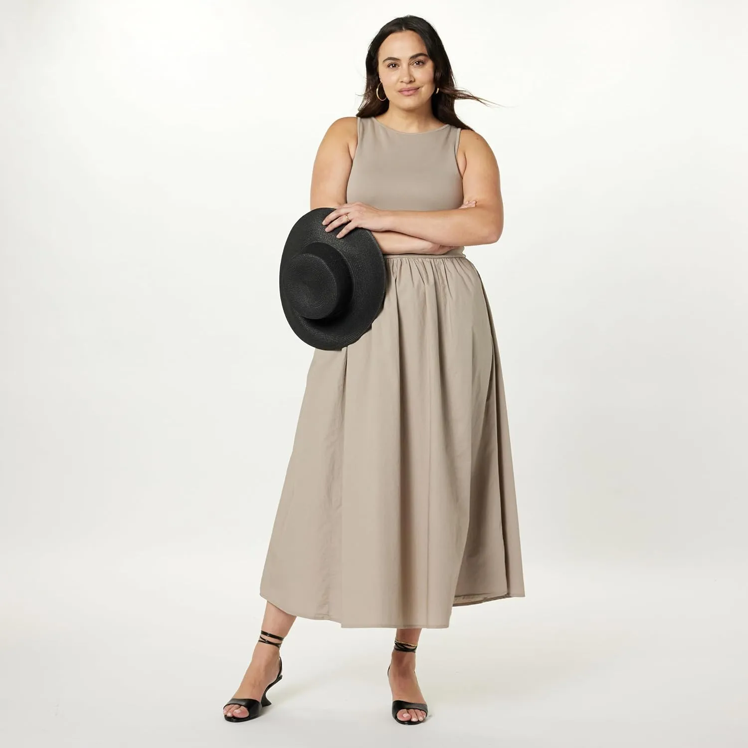 The Drop Women's Dia Mixed Fabric Midi Tank Dress