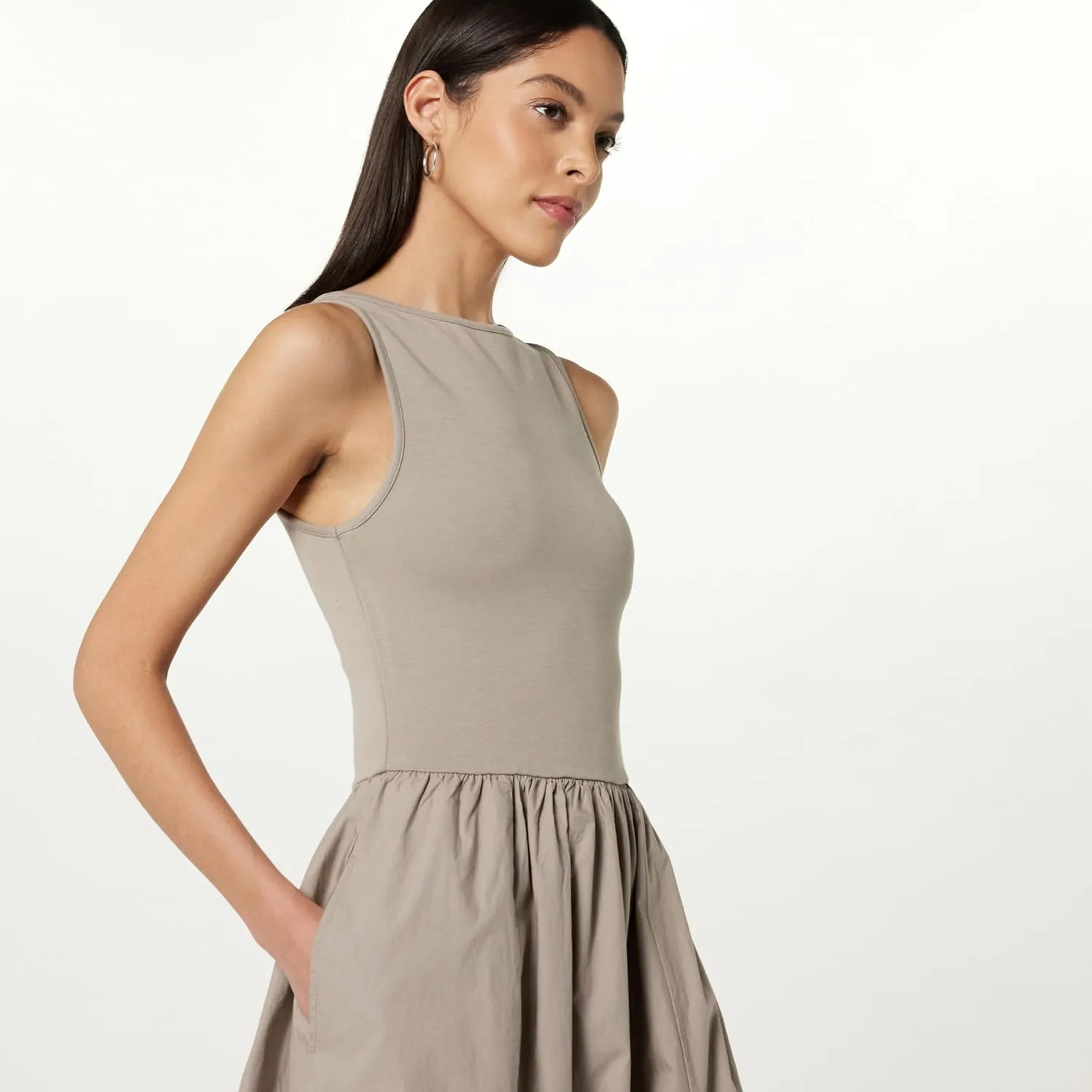 The Drop Women's Dia Mixed Fabric Midi Tank Dress