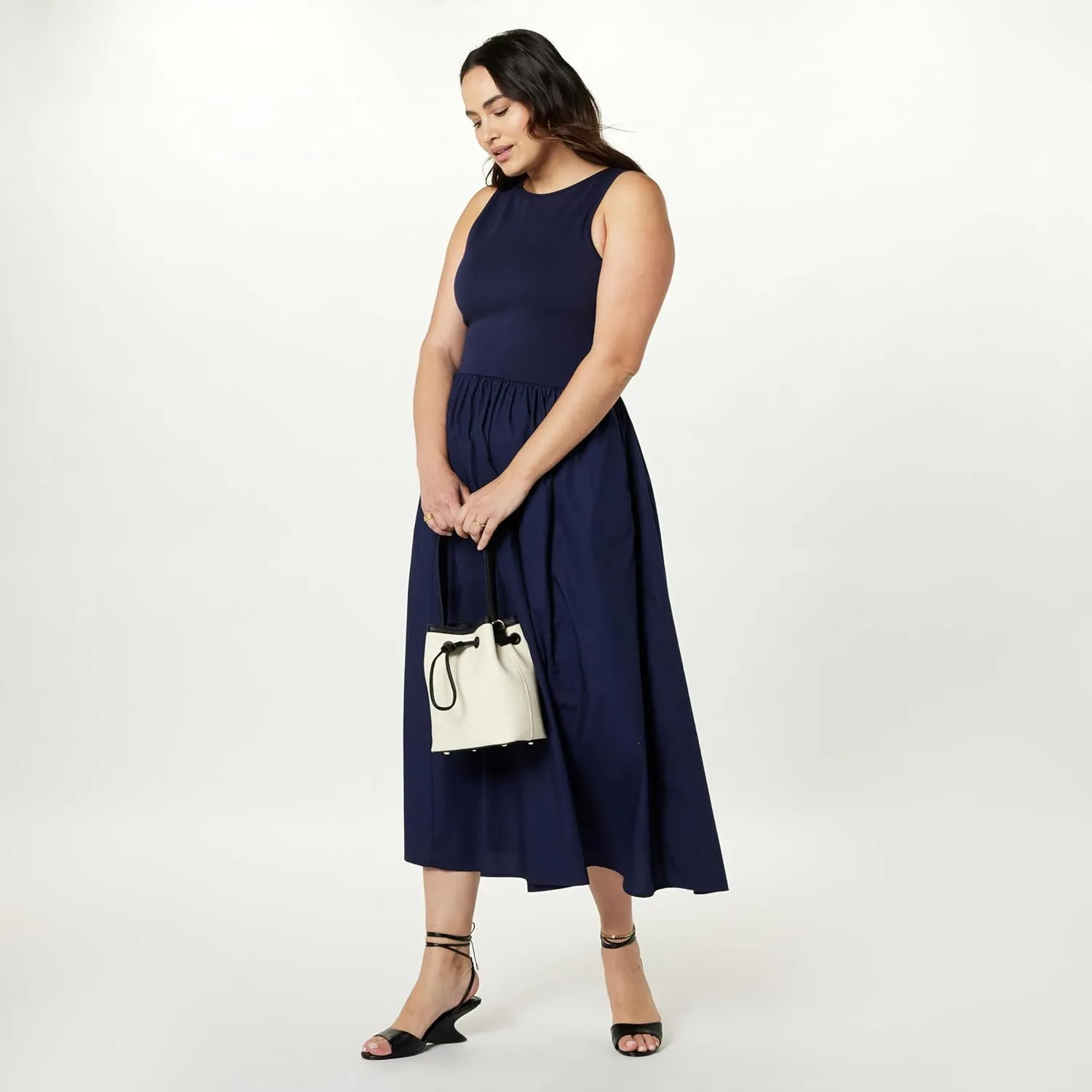 The Drop Women's Dia Mixed Fabric Midi Tank Dress