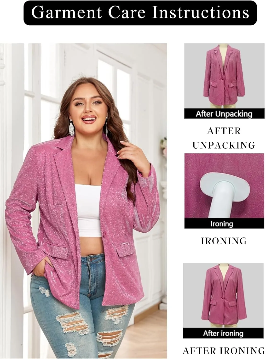 Theenkoln Womens Plus Size Blazer Jacket Collared V Neck Glitter Sparkly Long Sleeve Party Cardigan with Pocket 2024