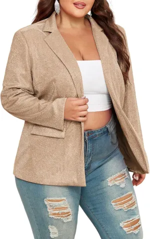 Theenkoln Womens Plus Size Blazer Jacket Collared V Neck Glitter Sparkly Long Sleeve Party Cardigan with Pocket 2024