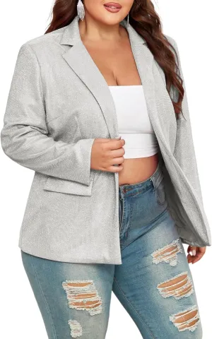 Theenkoln Womens Plus Size Blazer Jacket Collared V Neck Glitter Sparkly Long Sleeve Party Cardigan with Pocket 2024
