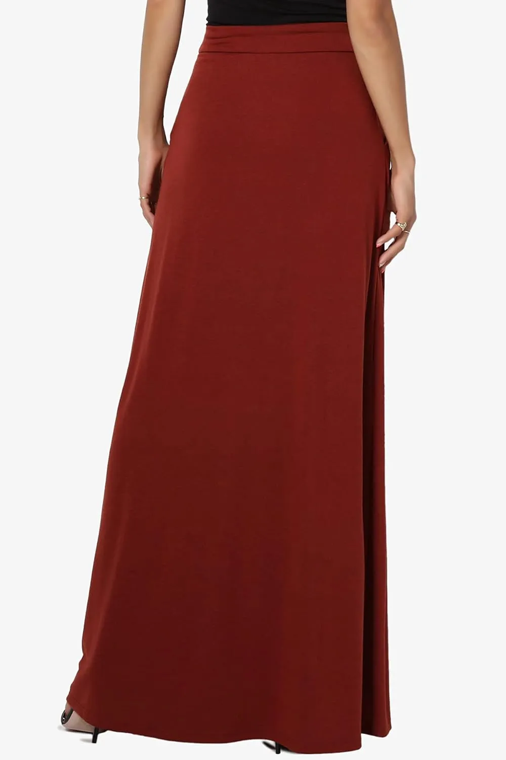 TheMogan S~3X Drawstring Waist Pocket Drapey Jersey A-Line Long Maxi Skirt