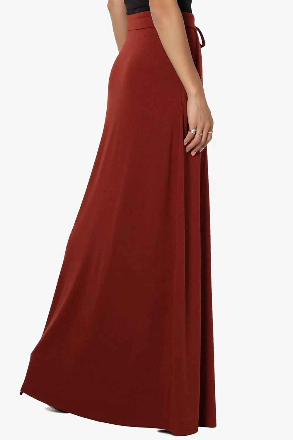 TheMogan S~3X Drawstring Waist Pocket Drapey Jersey A-Line Long Maxi Skirt
