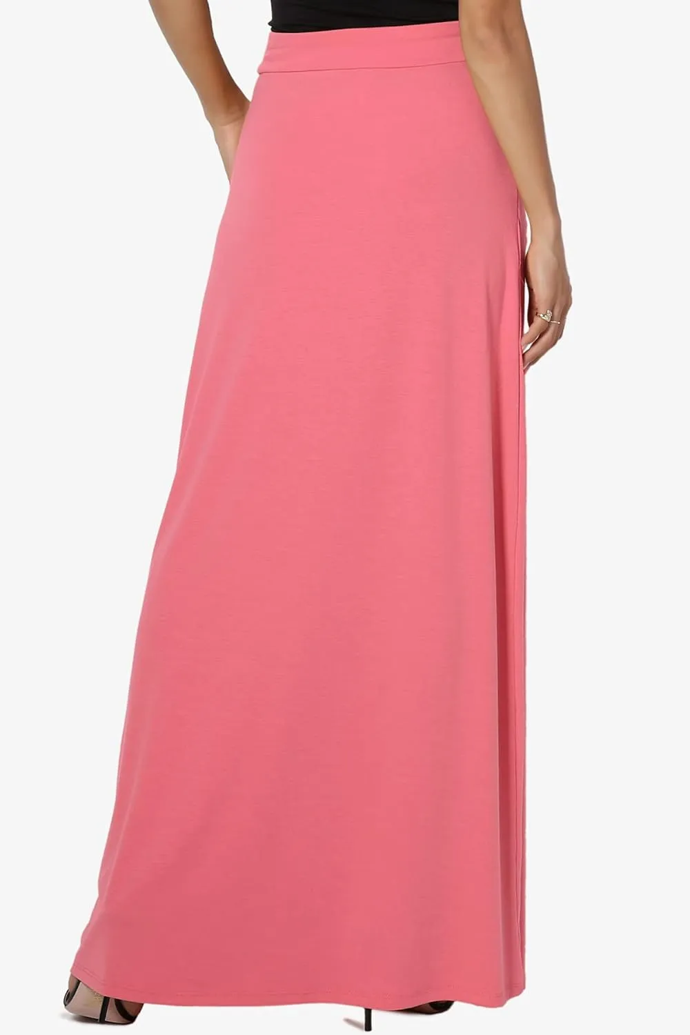 TheMogan S~3X Drawstring Waist Pocket Drapey Jersey A-Line Long Maxi Skirt