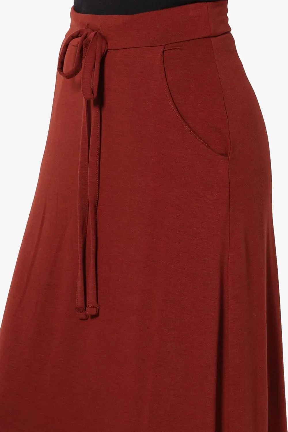 TheMogan S~3X Drawstring Waist Pocket Drapey Jersey A-Line Long Maxi Skirt