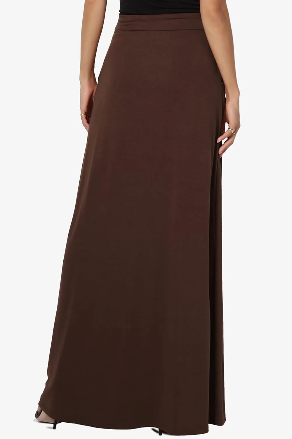 TheMogan S~3X Drawstring Waist Pocket Drapey Jersey A-Line Long Maxi Skirt
