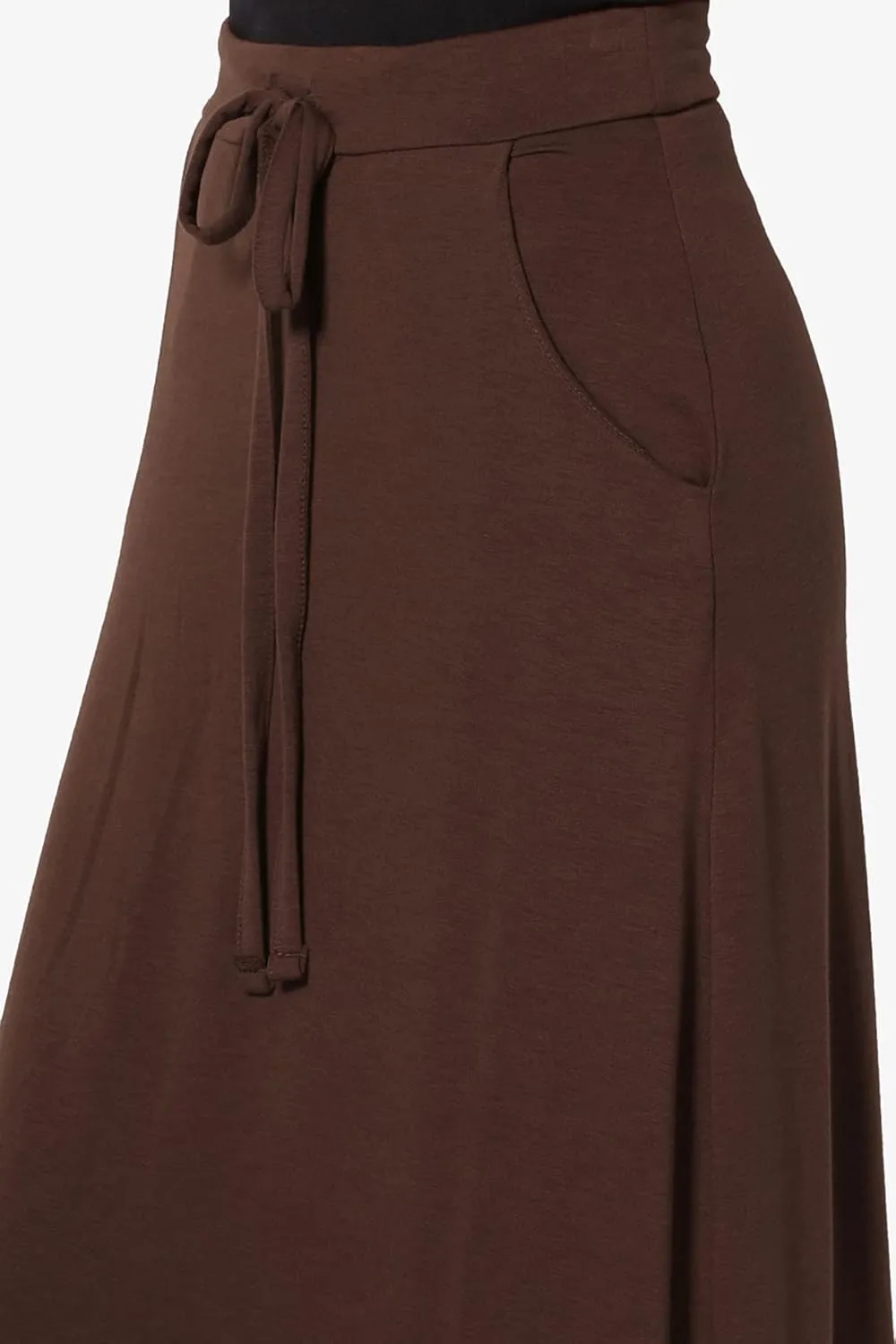 TheMogan S~3X Drawstring Waist Pocket Drapey Jersey A-Line Long Maxi Skirt
