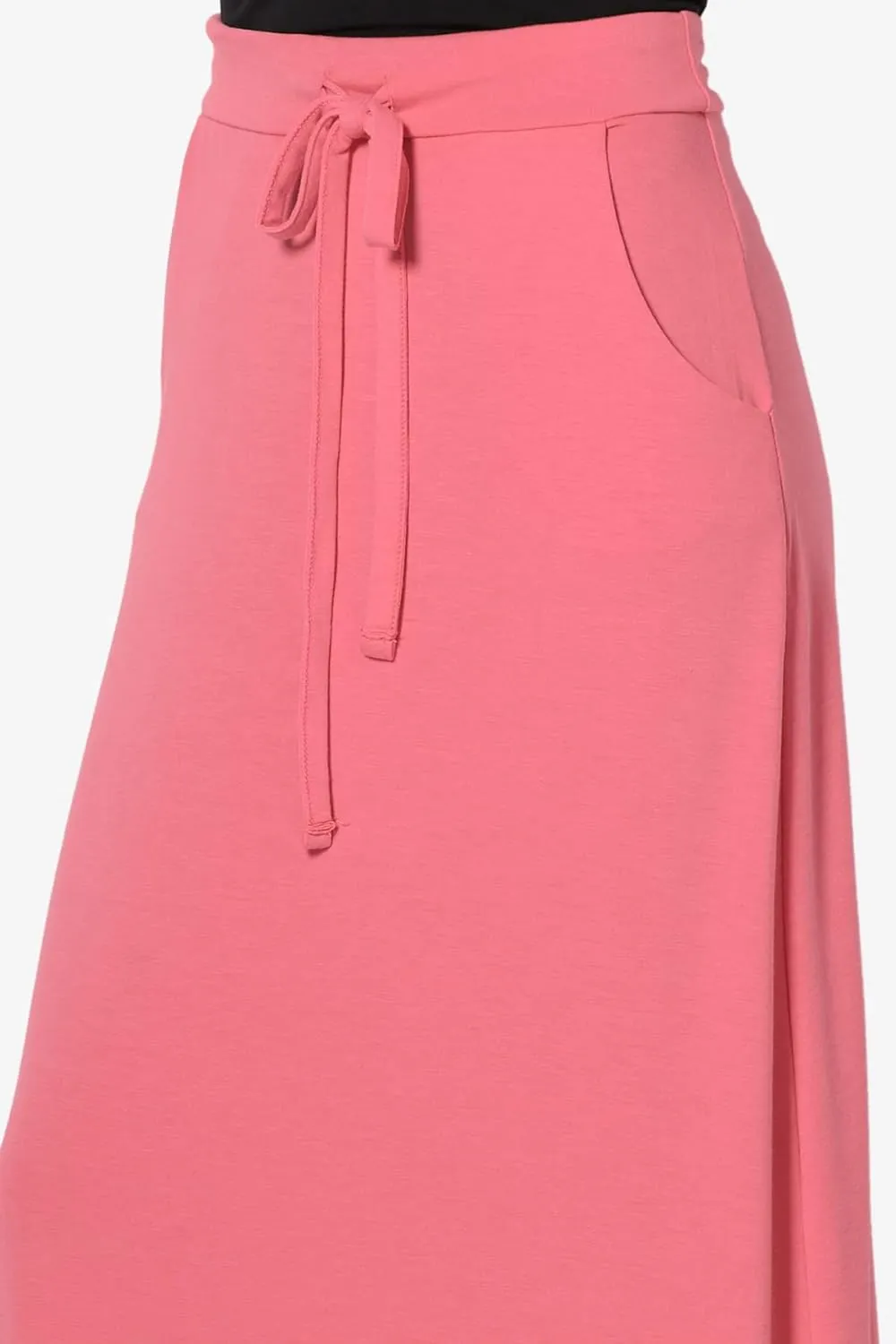 TheMogan S~3X Drawstring Waist Pocket Drapey Jersey A-Line Long Maxi Skirt