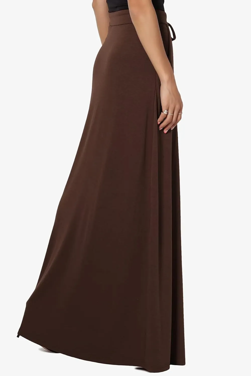 TheMogan S~3X Drawstring Waist Pocket Drapey Jersey A-Line Long Maxi Skirt