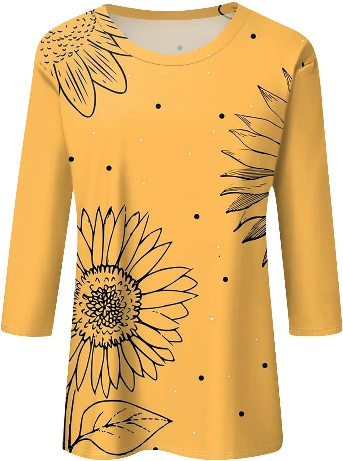 Three Quarter Sleeve Tops Woman Crewneck Cute Shirts Casual Trendy Print Blouses Length T Shirt 2024