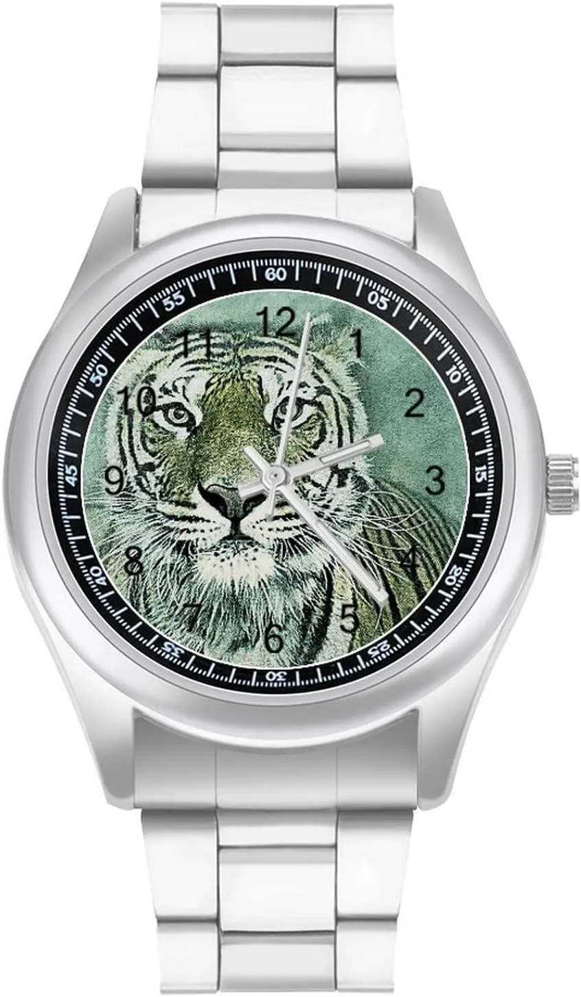Tiger Pattern Casual Wrist Watches for Men Classic Business Dress Watch Big Face for Work Gym
