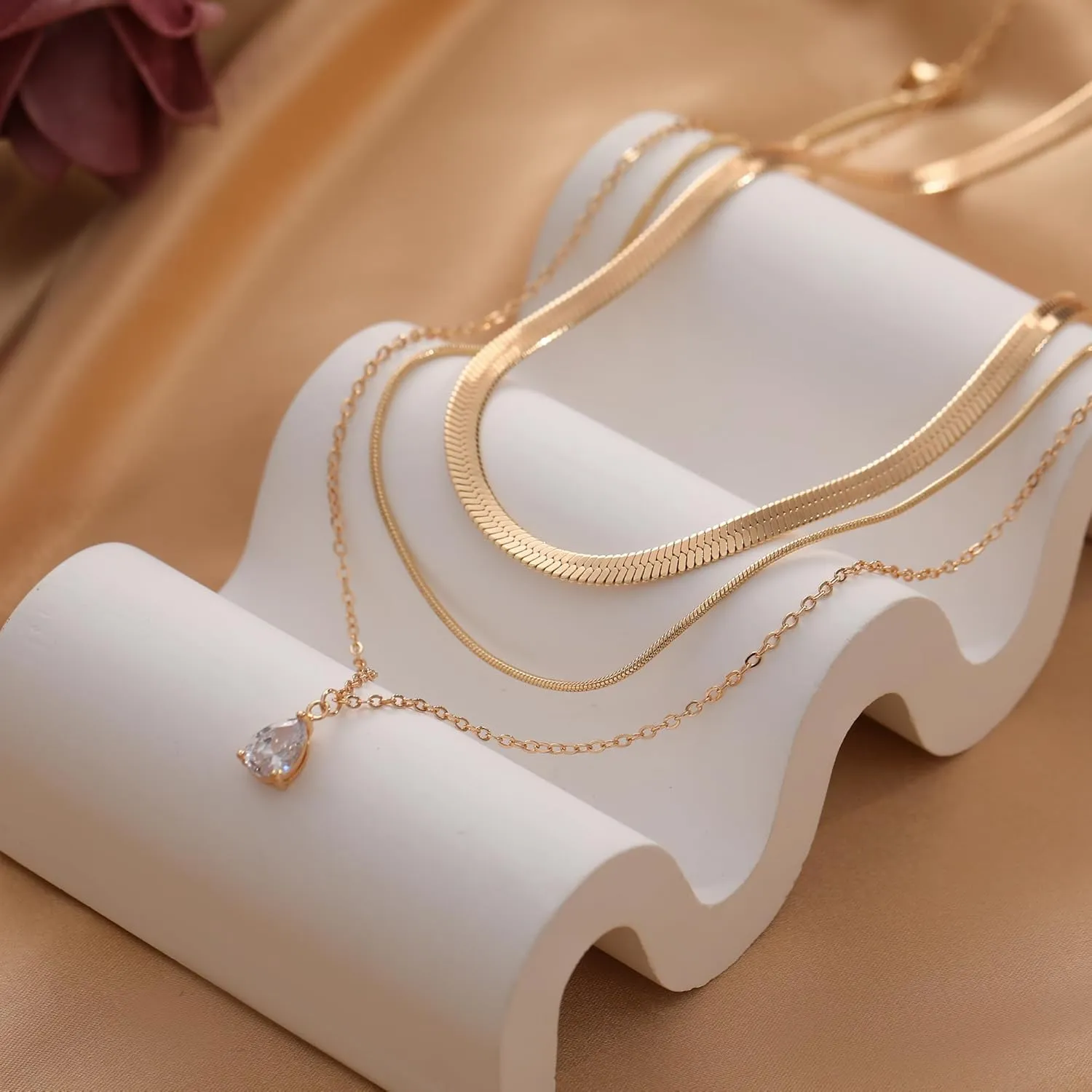 TOBENY Layered Necklaces for Women Dainty 14k Gold Plated Cross Moon Choker Necklaces Simple Gold Layered Chain Pendant Necklaces Jewelry Gift for Women