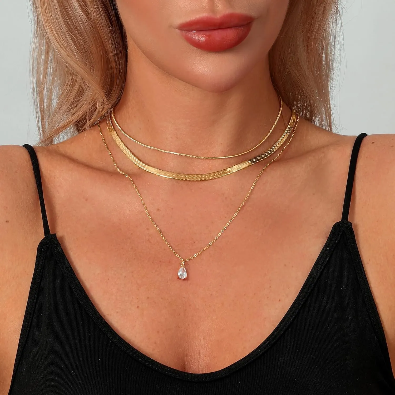 TOBENY Layered Necklaces for Women Dainty 14k Gold Plated Cross Moon Choker Necklaces Simple Gold Layered Chain Pendant Necklaces Jewelry Gift for Women