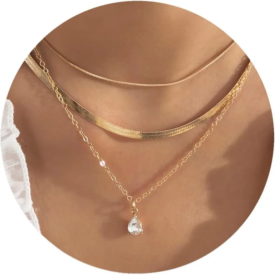 TOBENY Layered Necklaces for Women Dainty 14k Gold Plated Cross Moon Choker Necklaces Simple Gold Layered Chain Pendant Necklaces Jewelry Gift for Women
