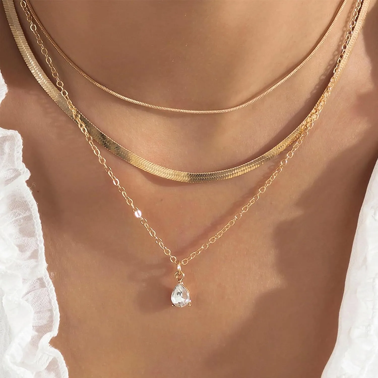 TOBENY Layered Necklaces for Women Dainty 14k Gold Plated Cross Moon Choker Necklaces Simple Gold Layered Chain Pendant Necklaces Jewelry Gift for Women
