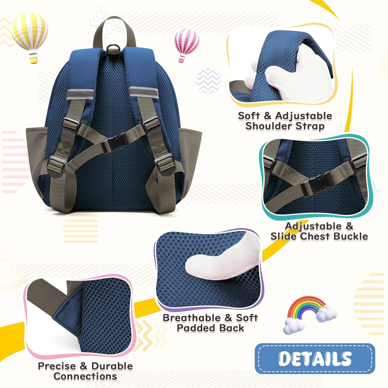 Toddler Backpack for Boys Girls 2-4, Small Kids Backpack for School, Preschool Kindergarten Backpack, Toddler Mini Bookbag Travel Daypack for Kids Blue Khaki
