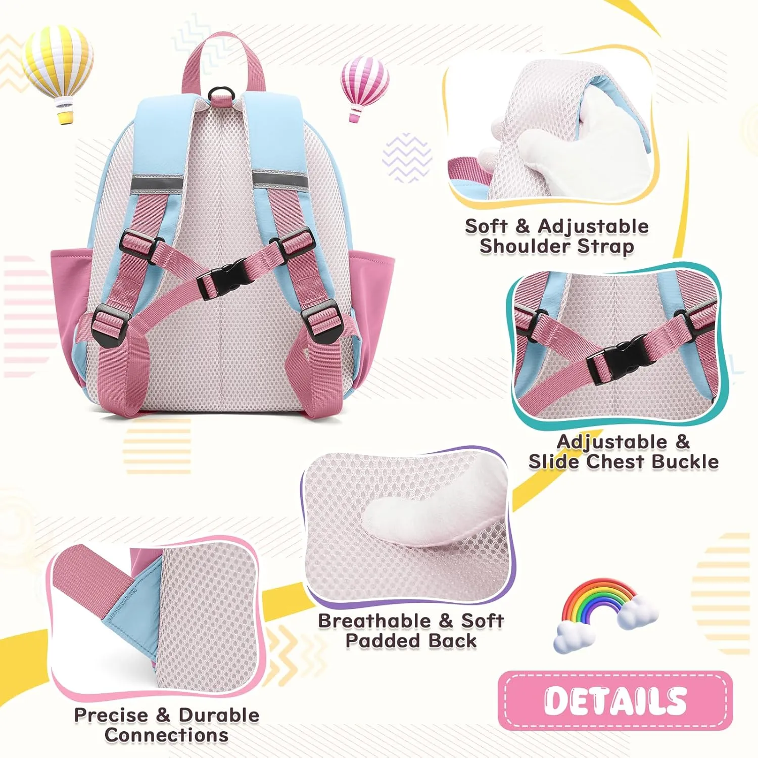 Toddler Backpack for Boys Girls 2-4, Small Kids Backpack for School, Preschool Kindergarten Backpack, Toddler Mini Bookbag Travel Daypack for Kids Pink Blue