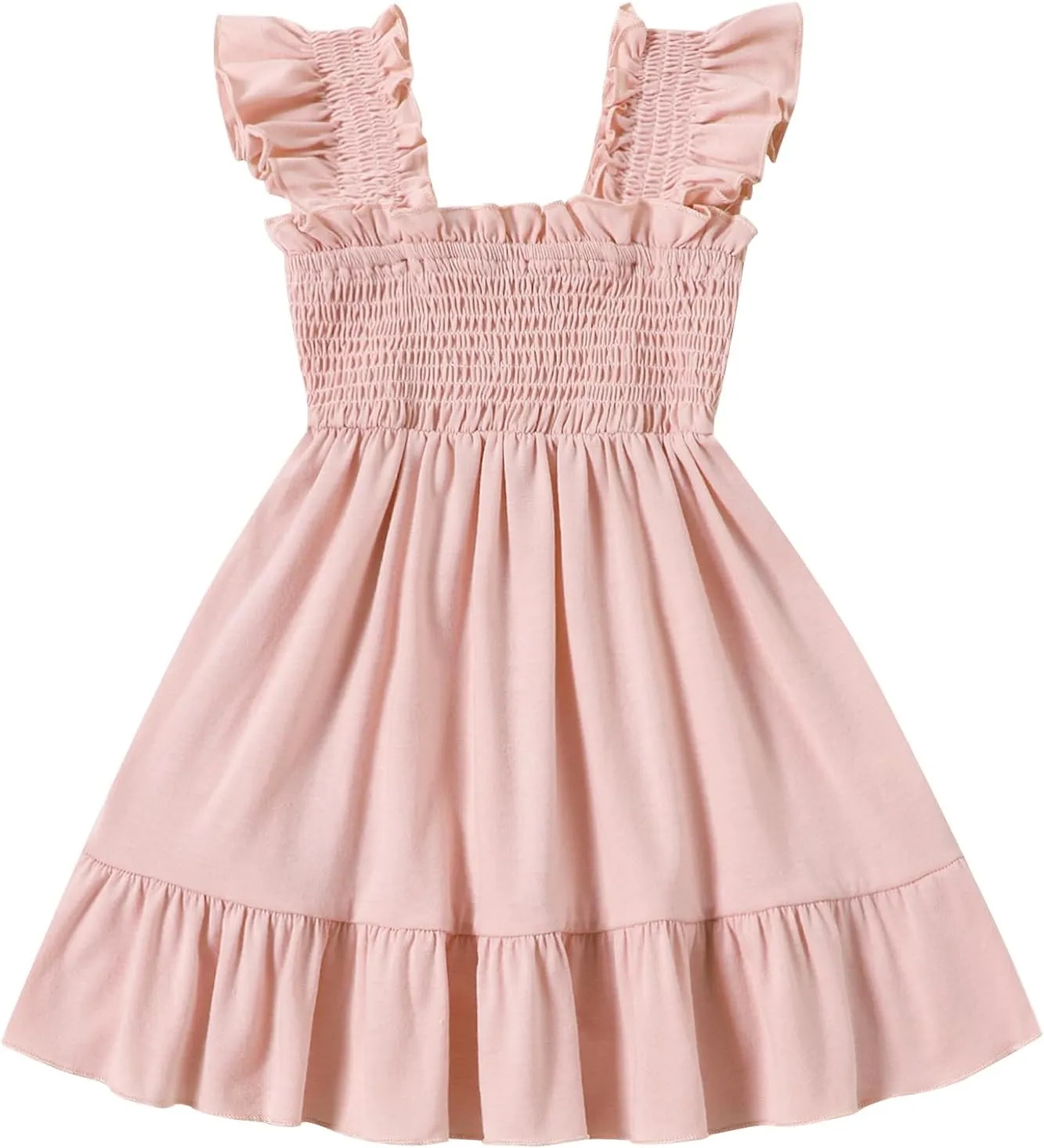 Toddler Girl Summer Dress Sleeveless Smocked Baby Dresses Square Neck Kids Tiered Boho Sundress Beach Casual Birthday